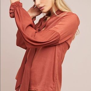 Anthropologie Amadi tie neck balloon sleeve blouse